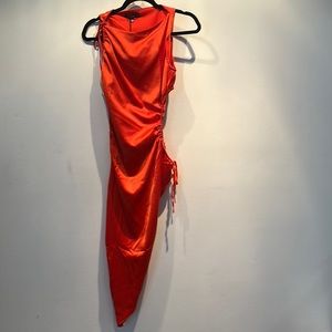 Satin Cutout side asymmetrical midi dress